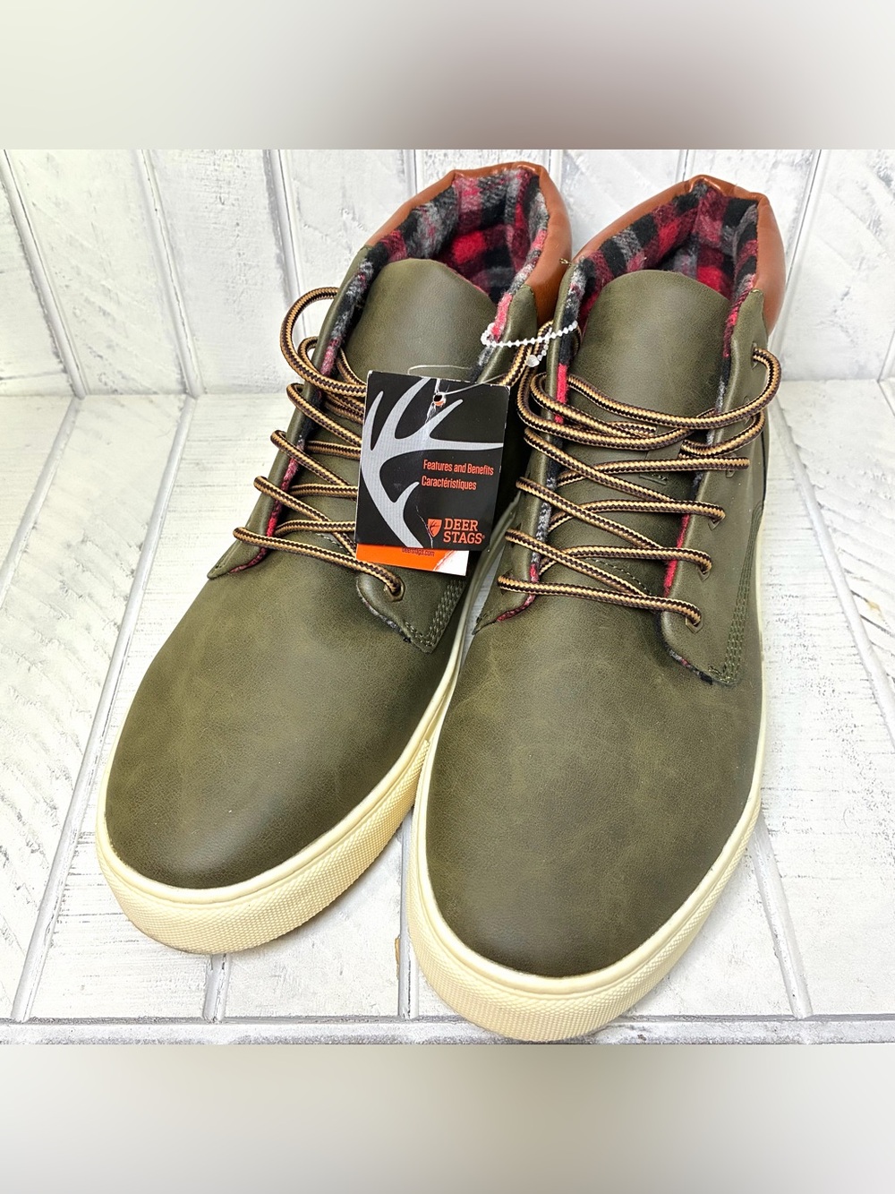 Deer Stags Warren W/Memory Foam Men’s Sneaker Boots Olive Plaid Lining Size 11M